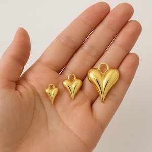 Gold Filled Large Puffy Love Heart Pendant Heart Charm Jewelry Making Supply Necklace Bracelet 37x29mm, CP2026