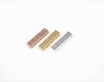CZ Micro Pave Rectangle Spacer Beads, Cubic Zirconia, 18K Gold    Beads, Bar Spacer Beads, Rectangle Beads, 22x5mm,SP052-J0330