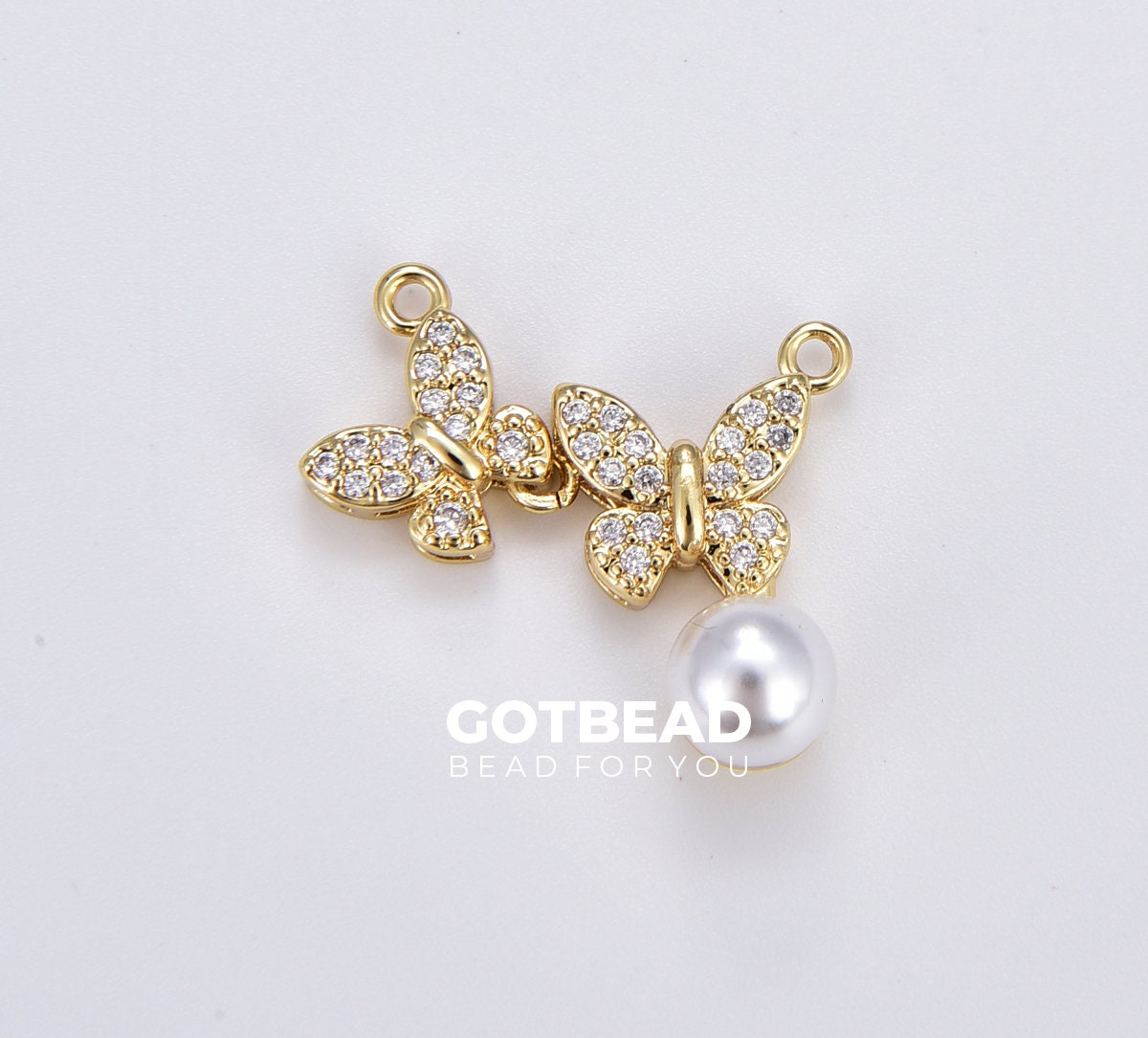 Dainty Butterfly Connector with Pearl, Gold Filled Butterfly Link Charm Connector, Mariposa Charm for Necklace Bracelet Component, CN464