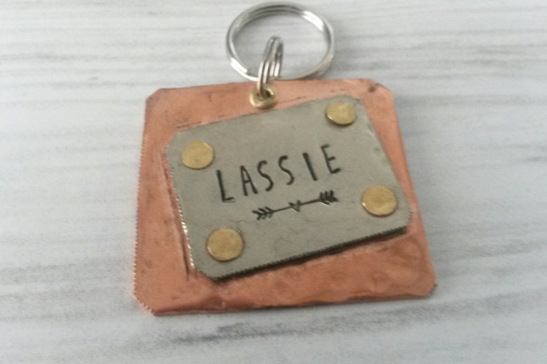 customized pet id square dog tag layer pet id metal pet tag Boho pet tag mixed metal pet id