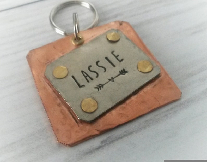 customized pet id square dog tag layer pet id metal pet tag Boho pet tag mixed metal pet id