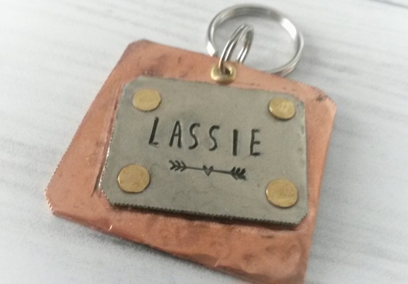customized pet id square dog tag layer pet id metal pet tag Boho pet tag mixed metal pet id