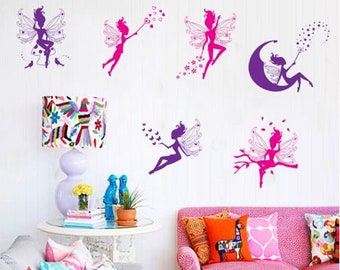 Magic Fairy Wall Decals, Perfect for Girls bedrooms, nursery, or kids playroom Christmas gift! 6 woodland pink purple fairies Stickers