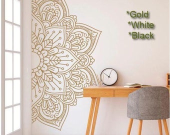 Gold / White / Black Half Mandala Wall Decal lotus Yoga Studio Om Namaste Boho Bohemian decor Interior Art Home Decor meditation Stickers