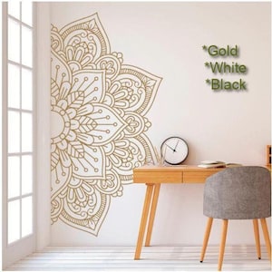 Gold / White / Black Half Mandala Wall Decal lotus Yoga Studio Om Namaste Boho Bohemian decor Interior Art Home Decor meditation Stickers