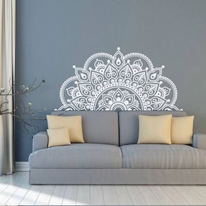 White Black Gray Half Mandala Wall Decal ~ lotus Yoga Studio Om Namaste Boho Bohemian decor Interior Home Decor meditation Adhesive Stickers