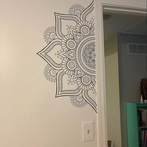 Black or Gray Half Mandala Wall Decal lotus Yoga Studio Om Namaste Boho Bohemian decor Interior Home Decor meditation Grey Adhesive Stickers