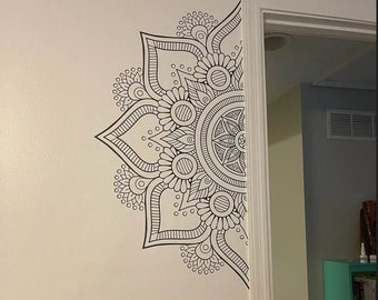 Black or Gray Half Mandala Wall Decal lotus Yoga Studio Om Namaste Boho Bohemian decor Interior Home Decor meditation Grey Adhesive Stickers