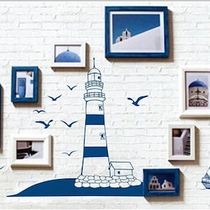 Lighthouse, Boat Wall Decal, Nautical Stickers, Ocean, Seaside, Seashore, Living Room, Bedroom, Laundry, Bathroom, Foyer, Nursery Design