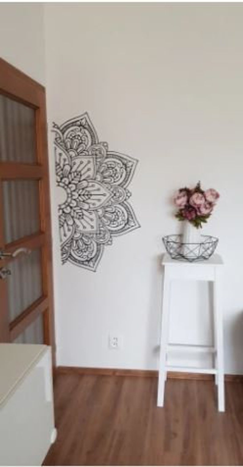 Gold / White / Black Half Mandala Wall Decal lotus Yoga Studio image 5
