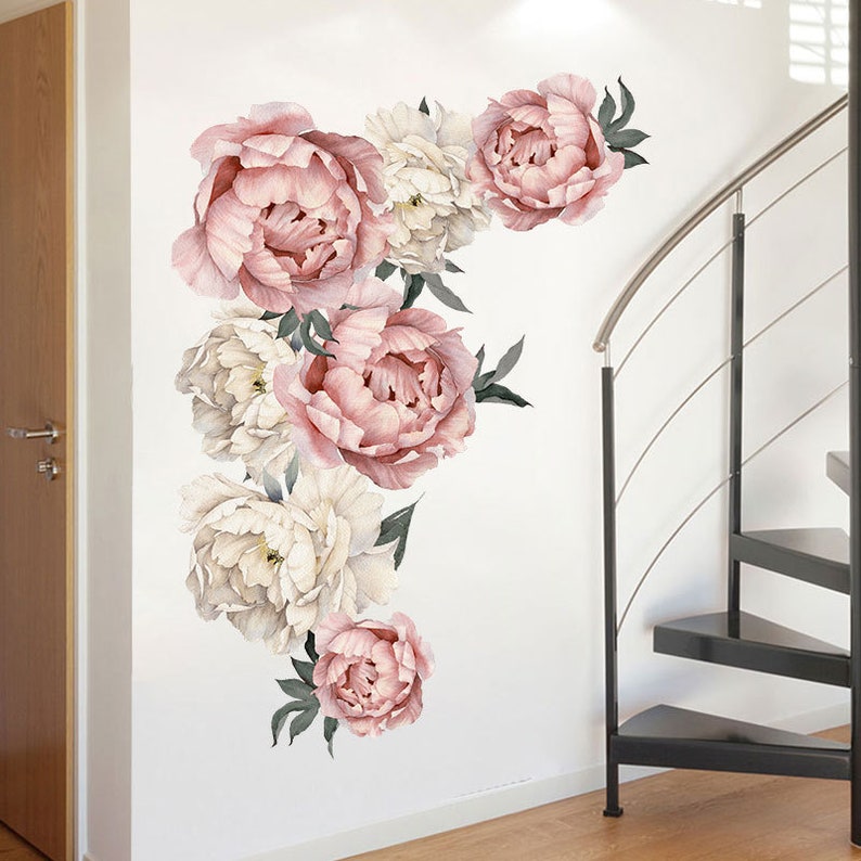 Roses Peony Floral Wall Decals Blue Flowers Purple Flowers Etsy