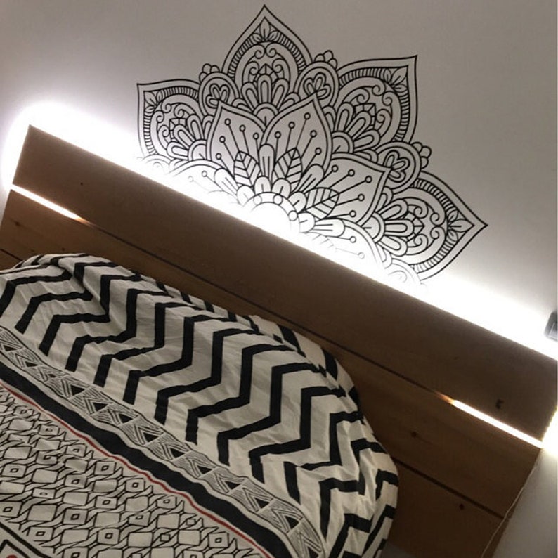 Gold white black half mandala wall decal lotus yoga studio etsy uk
