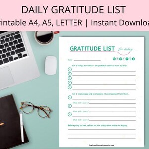 Lista diaria de gratitud / Gratitud / Diario de gratitud / Carta A4 A5 / Imprimible / Diario