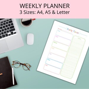 Planejador semanal com lista de tarefas-A4, A5 e carta-lista de tarefas-planejador semanal-planejador para impressão-organizador semanal