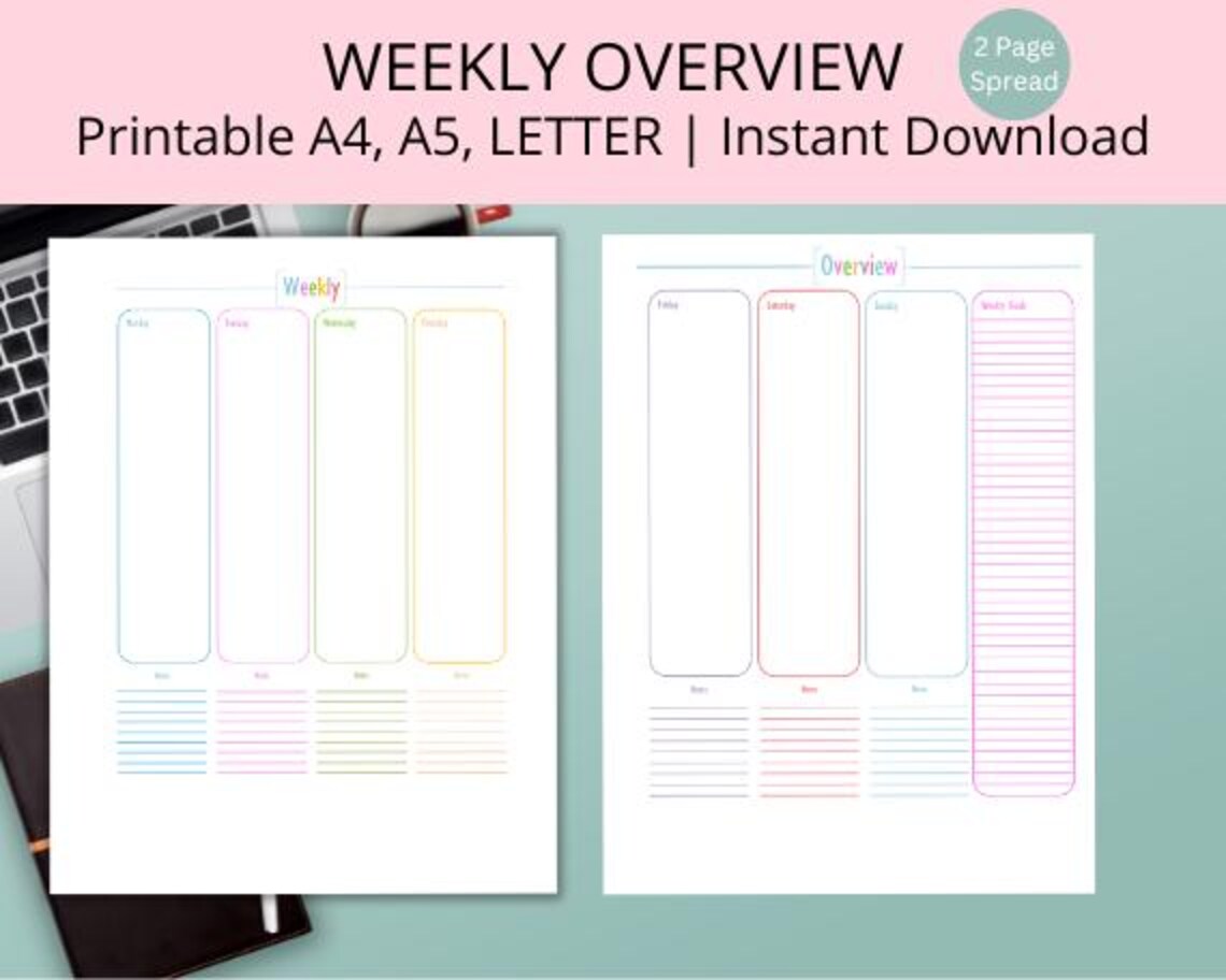 Weekly Overview Printable-weekly Planner-weekly Schedule-2020 Schedule ...