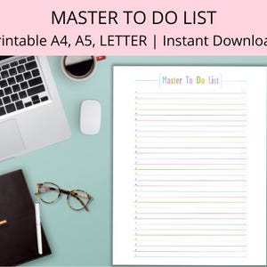 Master To Do List-A4, A5, Letter-To Do List-Checklist-Master List-Task Organizer
