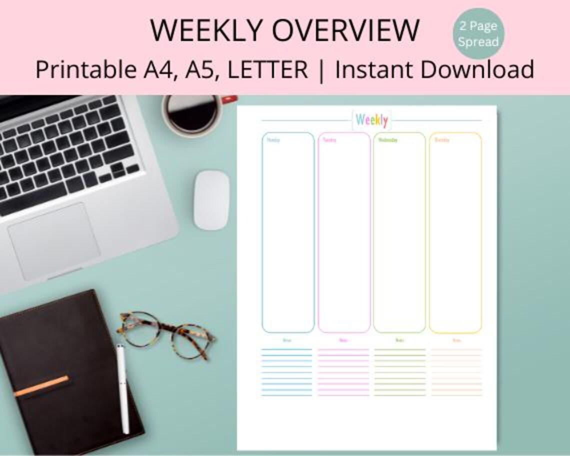 Weekly Overview Printable-weekly Planner-weekly Schedule-2020 Schedule ...