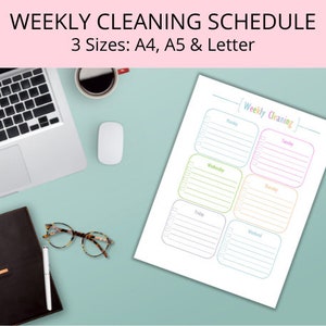 Wekelijks schoonmaakschema - weekplanner - wekelijkse schoonmaakplanner - A4 A5 LETTER