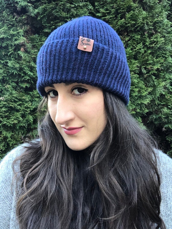 Hand made Blue Merino Wool Beanie Handmade Blue Merino Wool Felted Beanie: Slouchy Winter Hat  main image 3