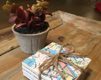 Set of 4, Custom Map Coasters