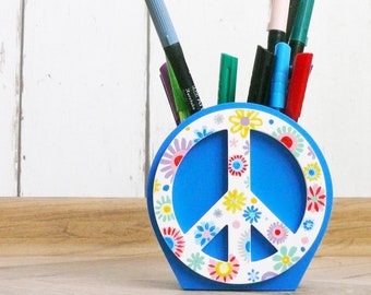 Hippie Stiftehalter, Schreibtisch Organizer Hippy Geschenk, Psychedelic Rock Fan Geschenk, Peace Symbole Stifte Organizer, Peace Zeichen Stiftehalter