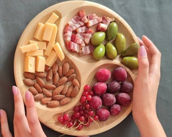 Wooden Plate with 3 Compartments, 3 section divide plate, Sectional Serving dish, Wooden Snack Plate, Sectional board for serving food