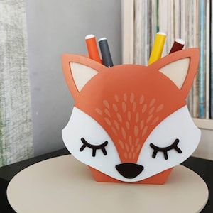 Fox Pencil Holder, Pencil case, Pastel nurcery Organizer, Animals Desk Supplies, Brush holder, Nursery decor, Eco Friendly, Gift Fox Lovers image 1