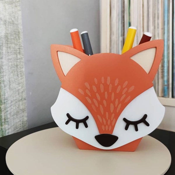 Fox Pencil Holder, Pencil case, Pastel nurcery Organizer, Animals Desk Supplies, Brush holder, Nursery decor, Eco Friendly, Gift Fox Lovers