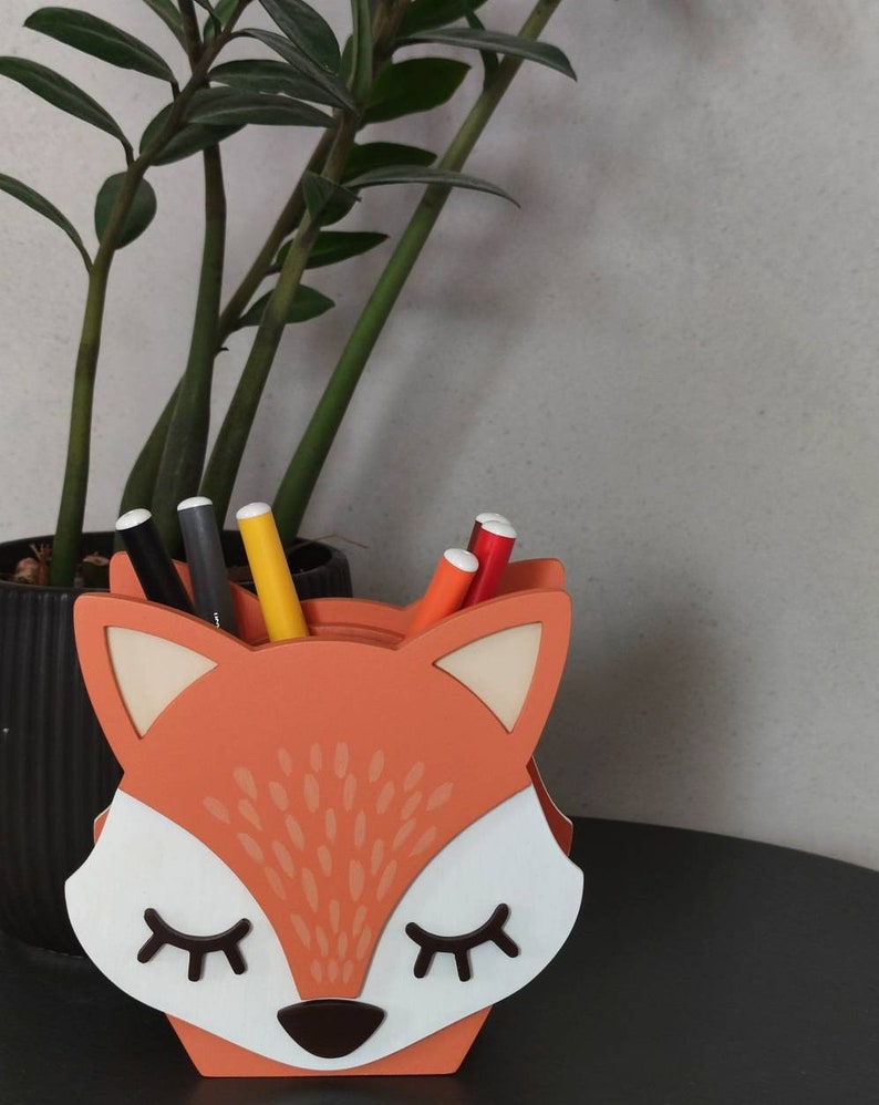 Fox Pencil Holder, Pencil case, Pastel nurcery Organizer, Animals Desk Supplies, Brush holder, Nursery decor, Eco Friendly, Gift Fox Lovers image 6