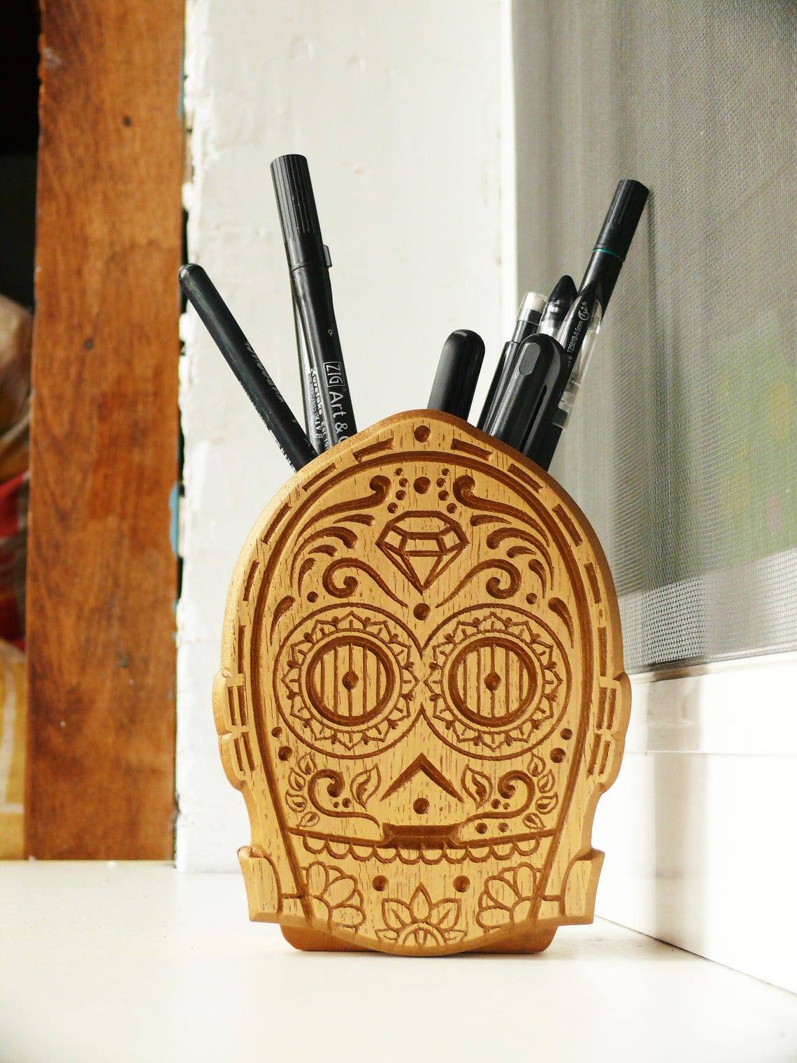 Droid C3PO Robot Pencil Holder Wood Carved Holder Stand Etsy