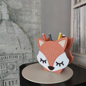 Fox Pencil Holder, Pencil case, Pastel nurcery Organizer, Animals Desk Supplies, Brush holder, Nursery decor, Eco Friendly, Gift Fox Lovers image 8