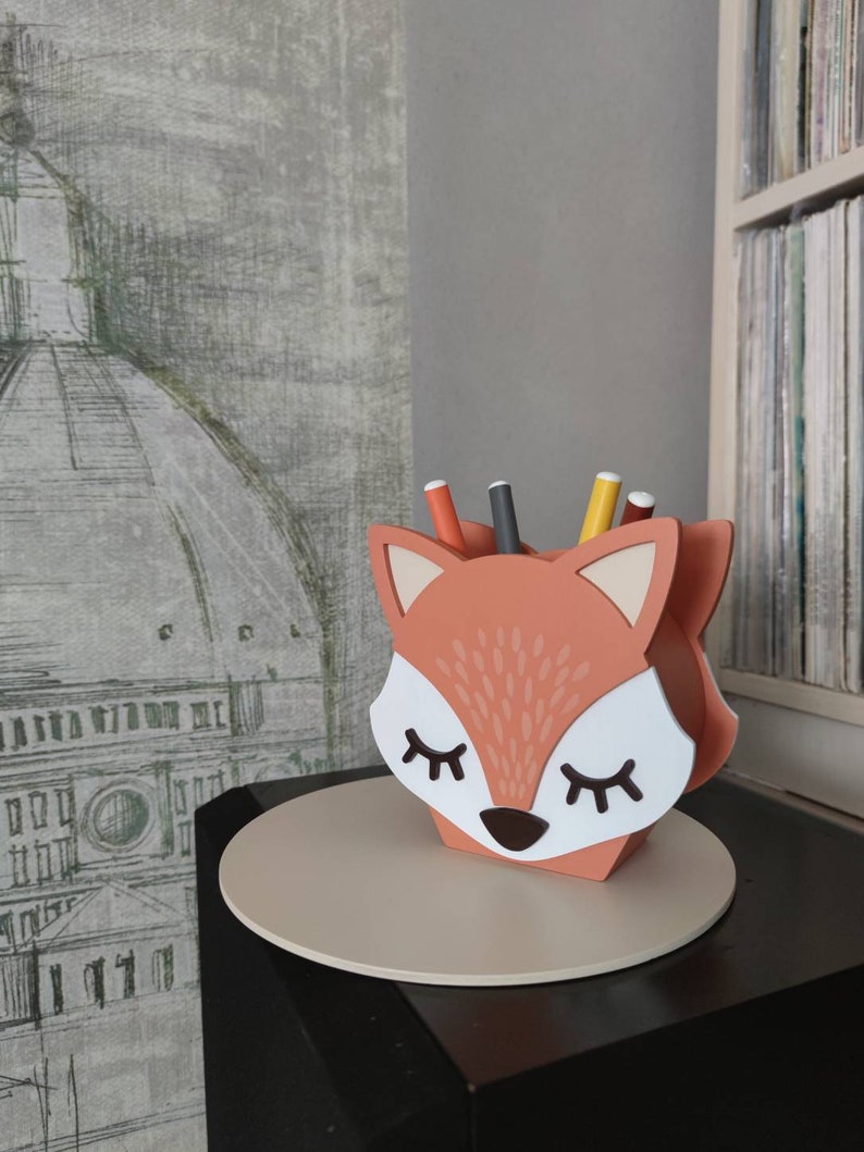 Fox Pencil Holder, Pencil case, Pastel nurcery Organizer, Animals Desk Supplies, Brush holder, Nursery decor, Eco Friendly, Gift Fox Lovers image 8