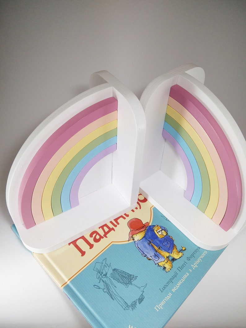 Baby Buchstütze Buchstützen Regenbogen Kinderzimmer Deko Bücherständer Pastell Kinderzimmer Deko Buchstützen für Kinder Kinder Geschenk Boho Bild 6