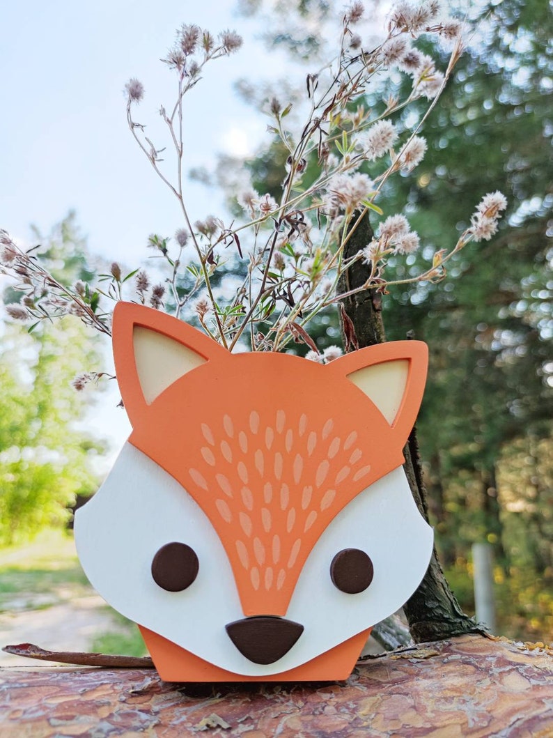 Fox Pencil Holder, Pencil case, Pastel nurcery Organizer, Animals Desk Supplies, Brush holder, Nursery decor, Eco Friendly, Gift Fox Lovers image 2