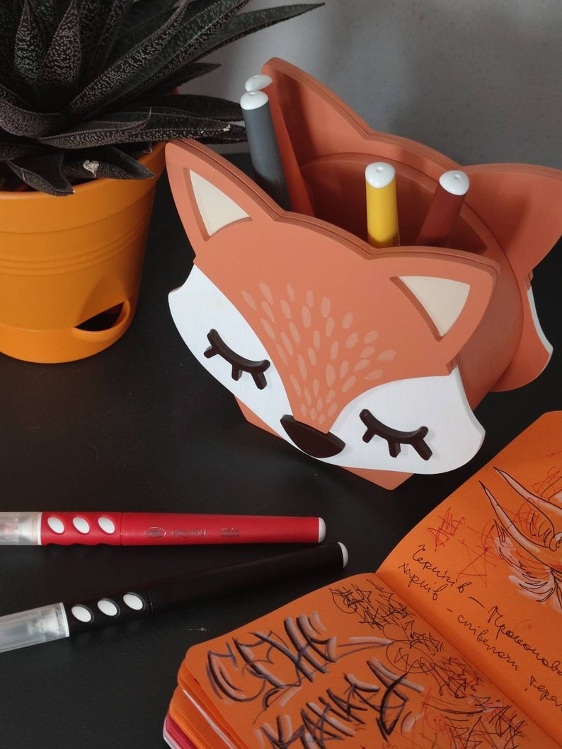 Fox Pencil Holder, Pencil case, Pastel nurcery Organizer, Animals Desk Supplies, Brush holder, Nursery decor, Eco Friendly, Gift Fox Lovers image 9