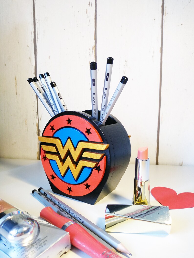 Superheroes Desk Organizer Wonder woman Pen Holder Wonder Etsy