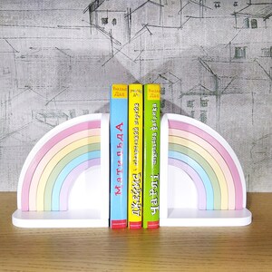 Baby Buchstütze Buchstützen Regenbogen Kinderzimmer Deko Bücherständer Pastell Kinderzimmer Deko Buchstützen für Kinder Kinder Geschenk Boho Bild 8