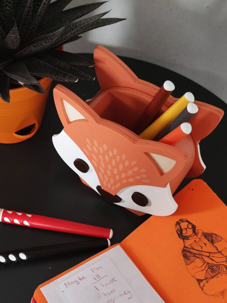 Fox Pencil Holder, Pencil case, Pastel nurcery Organizer, Animals Desk Supplies, Brush holder, Nursery decor, Eco Friendly, Gift Fox Lovers image 5