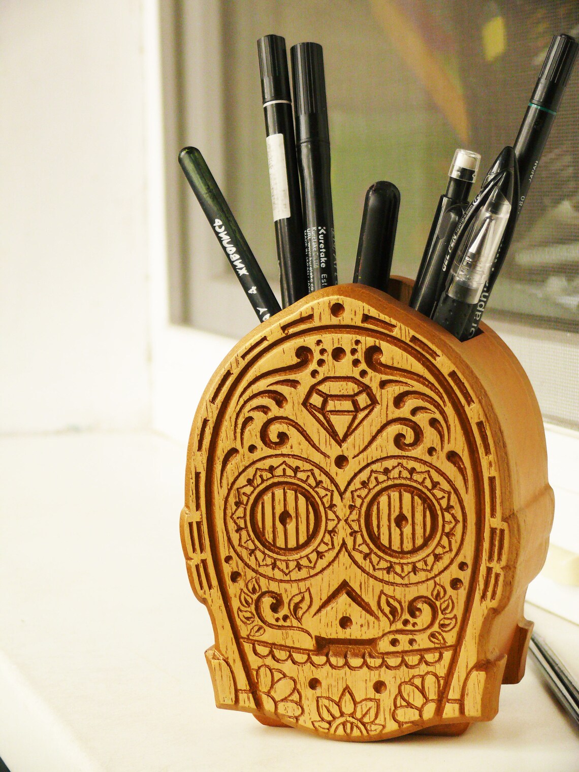 Droid C3PO Robot Pencil Holder Wood Carved Holder Stand Etsy