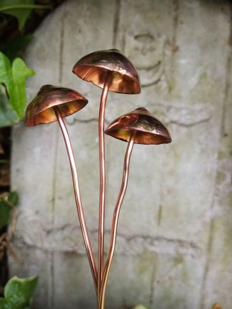 Handmade Enchanted Copper Mushrooms Toadstools Fairy image 0