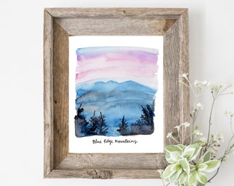 Blue Ridge Mountains Wall Art Watercolor Painting, Appalachian National Parks Print House Cabin Decor, North Carolina Virginia Artwork 8x10