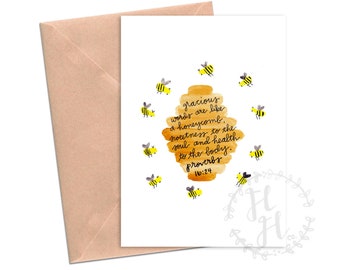 Printable Mother’s Day Cards Bee Thank You Birthday Teacher  Proverbs 1624 Honeycomb  Watercolor Card for Mom Friend Teacher Thinking of You