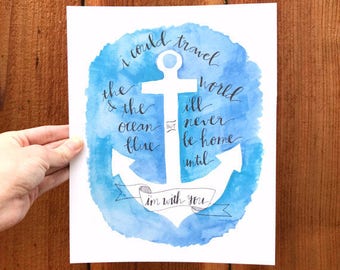 PRINTABLE, Anchor Decor Wall Art Print, Nautical Wall Decor Art Print, Nautical Anchor Nursery, Nautical Wedding, Watercolour Nautical Anchor