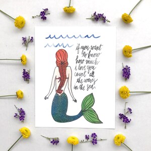 Mermaid Nursery Art Print, Mermaid Nursery Decor, Red Head Mermaid Print, The Little Mermaid, Girls Nursery Art Print, Ocean Nursery Decor, image 2