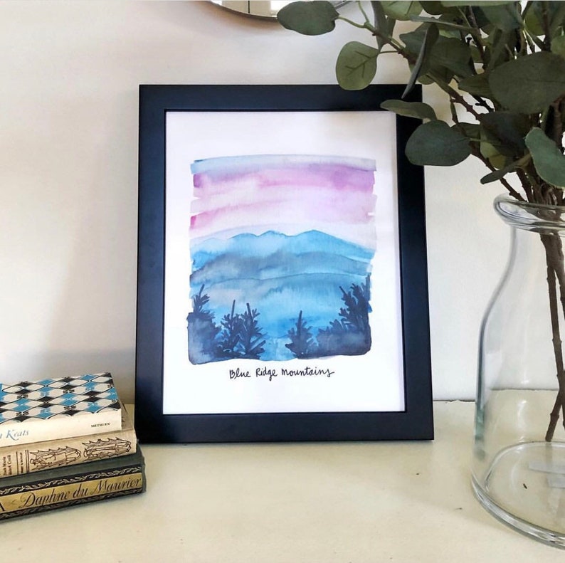 Blue Ridge Mountains Wall Art Watercolor Painting Appalachian Etsy