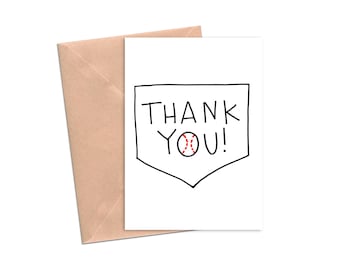 Baseball Thank You Card for Coach, Printable Cards, Thank You Card Baseball Themed Party, Thank You Card for Team Mom Dad, Hand Drawn Cards