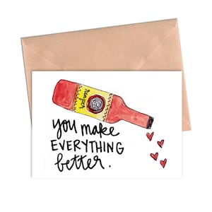 Tarjetas de cumpleaños de aniversario del día de San Valentín con salsa picante divertidas imprimibles para esposo, papá, de esposa, hija, hijo, haces que todo sea mejor