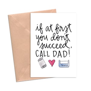 Druckbare lustige Karte für Papa Geburtstag Danke Schwiegervater von Tochter Sohn Wenn Sie zuerst nicht Erfolg haben Call Dad Toolbox
