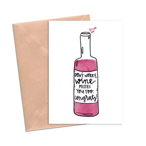 Biglietti d'auguri per baby shower divertenti stampabili Vino Nuova mamma Gravidanza Biglietti d'auguri per neonato incinta Acquerello disegnato a mano Il vino ti manca