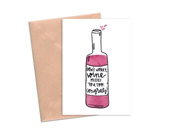 Printable Funny Baby Shower Cards Wine New Mom Pregnancy Pregnant New Baby Greeting Cards Watercolor Hand Drawn Wine Misses You